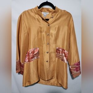 Vintage Citron Santa Monica Golden Orange Moroccan-Style Shirt. Medium 100% Silk